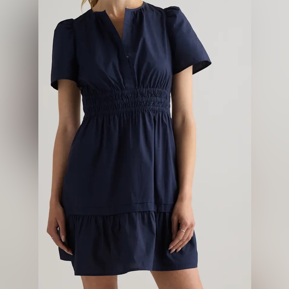 Quince Navy Organic Cotton Tiered Dress